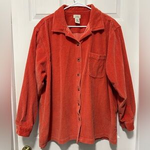 EUC 2XL LL Bean VTG Women’s Corduroy Button Down Shirt Top Orange 2XL